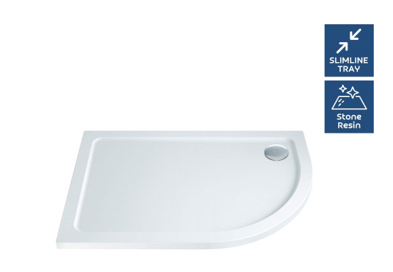 1000mm x 800mm ICEstone Offset Quadrant RH 30mm Shower Tray White